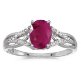 Certified 14k White Gold Oval Ruby And Diamond Ring 1.07 CTW