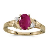 Certified 10k Yellow Gold Oval Ruby And Diamond Ring 0.77 CTW