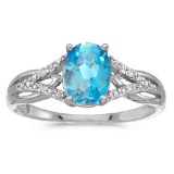 Certified 14k White Gold Oval Blue Topaz And Diamond Ring 1.17 CTW