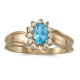 Certified 10k Yellow Gold Oval Blue Topaz And Diamond Ring 0.54 CTW
