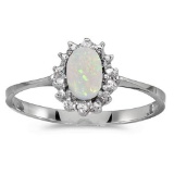 Certified 10k White Gold Oval Opal And Diamond Ring 0.21 CTW
