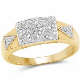 14K Yellow Gold Plated 0.21 Carat Genuine White Diamond .925 Sterling Silver Ring