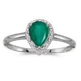 Certified 14k White Gold Pear Emerald And Diamond Ring 0.64 CTW