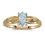 Certified 10k Yellow Gold Oval Aquamarine And Diamond Ring 0.15 CTW