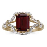 Certified 10k Yellow Gold Emerald-cut Garnet And Diamond Ring 1.47 CTW
