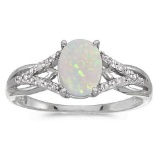 Certified 14k White Gold Oval Opal And Diamond Ring 0.58 CTW
