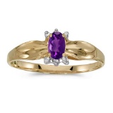 Certified 10k Yellow Gold Oval Amethyst And Diamond Ring 0.19 CTW
