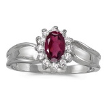 Certified 10k White Gold Oval Rhodolite Garnet And Diamond Ring 0.63 CTW