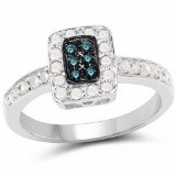 0.36 Carat Genuine Blue Diamond and White Diamond .925 Sterling Silver Ring