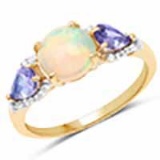 14K Yellow Gold Plated 1.71 Carat Genuine Ethiopian Opal, Tanzanite and White Topaz .925 Sterling Si