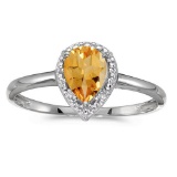 Certified 14k White Gold Pear Citrine And Diamond Ring 0.54 CTW