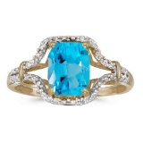 Certified 10k Yellow Gold Emerald-cut Blue Topaz And Diamond Ring 1.52 CTW