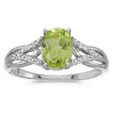 Certified 14k White Gold Oval Peridot And Diamond Ring 1.24 CTW