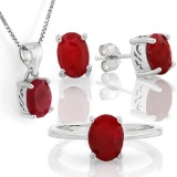 5 CARAT ENHANCED GENUINE RUBY 925 STERLING SILVER SET