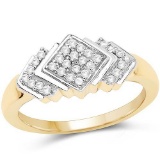 14K Yellow Gold Plated 0.20 Carat Genuine White Diamond .925 Sterling Silver Ring