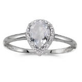 Certified 14k White Gold Pear White Topaz And Diamond Ring 0.84 CTW
