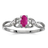 Certified 14k White Gold Oval Ruby And Diamond Ring 0.2 CTW