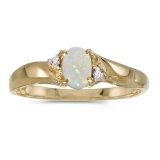 Certified 14k Yellow Gold Oval Opal And Diamond Ring 0.21 CTW