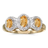 Certified 14k Yellow Gold Oval Citrine And Diamond Three Stone Ring 0.44 CTW