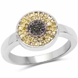 0.20 Carat Genuine Green Diamond and Yellow Diamond .925 Sterling Silver Ring