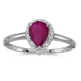 Certified 14k White Gold Pear Ruby And Diamond Ring 0.52 CTW