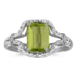 Certified 10k White Gold Emerald-cut Peridot And Diamond Ring 1.32 CTW