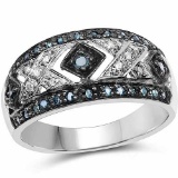 0.26 Carat Genuine Blue Diamond and White Diamond .925 Sterling Silver Ring