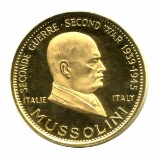 WWII Commemorative Proof Gold Medal 18g. 1958 Mussolini