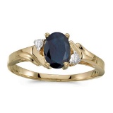 Certified 10k Yellow Gold Oval Sapphire And Diamond Ring 0.84 CTW