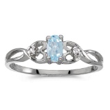 Certified 14k White Gold Oval Aquamarine And Diamond Ring 0.16 CTW