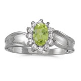 Certified 10k White Gold Oval Peridot And Diamond Ring 0.54 CTW