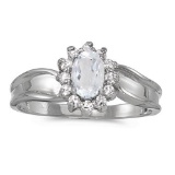Certified 10k White Gold Oval White Topaz And Diamond Ring 0.62 CTW