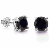 2.83 CT GENUINE BLACK SAPPHIRE 0.925 STERLING SILVER W/ PLATINUM EARRINGS