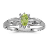 Certified 14k White Gold Oval Peridot And Diamond Ring 0.2 CTW