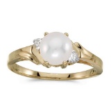 Certified 10k Yellow Gold Pearl And Diamond Ring 0.04 CTW
