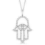 Diamond Hamsa Evil Eye Pendant Necklace 14k White Gold (0.51ct)