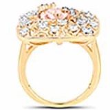 14K Yellow Gold Plated 3.33 Carat Synthartic Morganite and White Topaz .925 Sterling Silver Ring