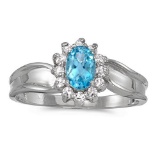 Certified 10k White Gold Oval Blue Topaz And Diamond Ring 0.54 CTW