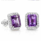 3 CARAT AMETHYST & DIAMOND 925 STERLING SILVER EARRINGS