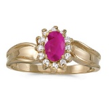 Certified 10k Yellow Gold Oval Ruby And Diamond Ring 0.5 CTW