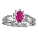 Certified 10k White Gold Oval Ruby And Diamond Ring 0.5 CTW