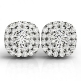 Round Cut Double Cushion Halo Stud Earrings 14k White Gold (1.50ct)