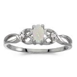 Certified 14k White Gold Oval Opal And Diamond Ring 0.1 CTW