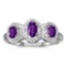 Certified 10k White Gold Oval Amethyst And Diamond Three Stone Ring 0.47 CTW