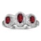 Certified 10k White Gold Oval Garnet And Diamond Three Stone Ring 0.64 CTW