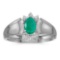 Certified 10k White Gold Oval Emerald And Diamond Ring 0.32 CTW