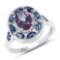 2.46 Carat Genuine Quartz Mystic and Blue Sapphire .925 Sterling Silver Ring