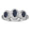 Certified 10k White Gold Oval Sapphire And Diamond Three Stone Ring 0.64 CTW