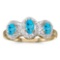 Certified 10k Yellow Gold Oval Blue Topaz And Diamond Three Stone Ring 0.58 CTW