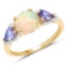 14K Yellow Gold Plated 1.71 Carat Genuine Ethiopian Opal Tanzanite and White Topaz .925 Sterling Sil